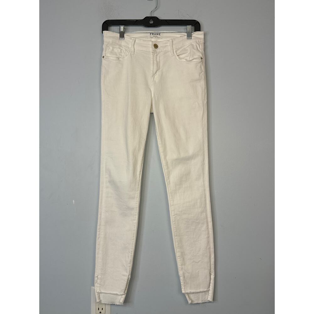 Frame Le Skinny de Jeanne White Jeans Size 28 Raw Frayed Hem Stretchy Denim